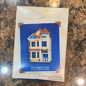 Hallmark 2002 Victorian Inn Keepsake Ornament - Blue and Yellow